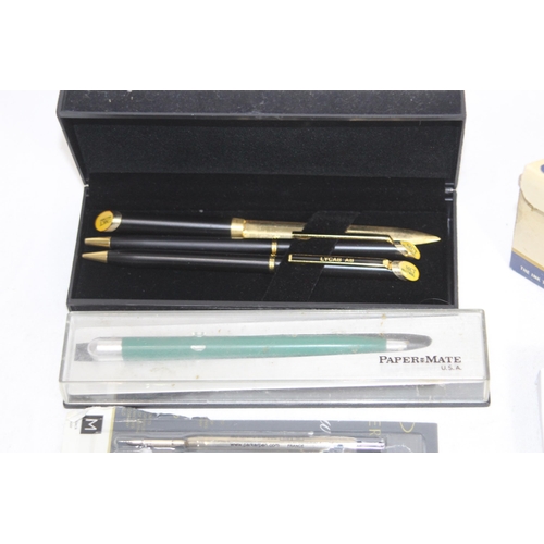 751 - QTY OF BOXED AND LOOSE PENS, INC 2 WITH 14K CT GOLD NIBS, AND WRITING ACCESSORIES