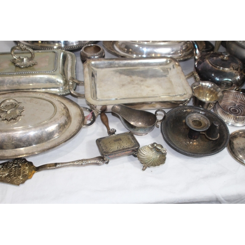 417 - LARGE QTY OF QUALITY SILVER PLATED PIECES INC ENTREE DISHES & OTHER METALWARE