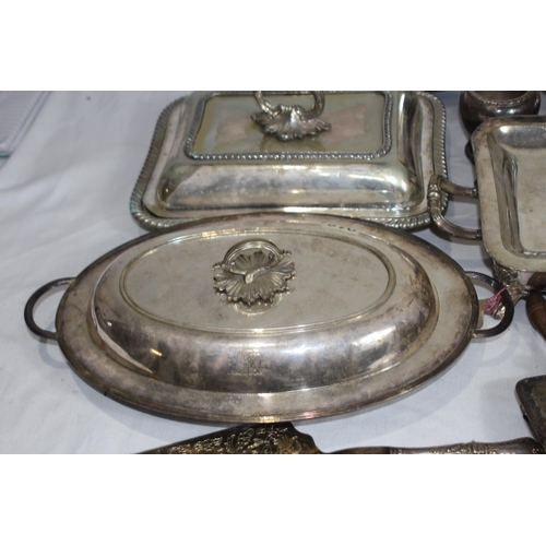 417 - LARGE QTY OF QUALITY SILVER PLATED PIECES INC ENTREE DISHES & OTHER METALWARE