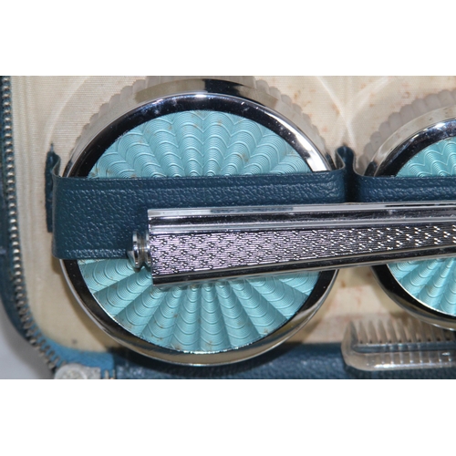 420 - GUILLOCHE ENAMEL DRESSING TABLE SET AND A CASED FAUX ENAMEL SET