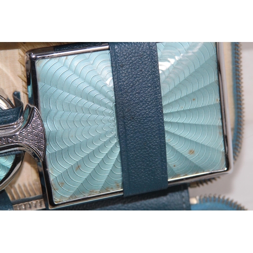 420 - GUILLOCHE ENAMEL DRESSING TABLE SET AND A CASED FAUX ENAMEL SET