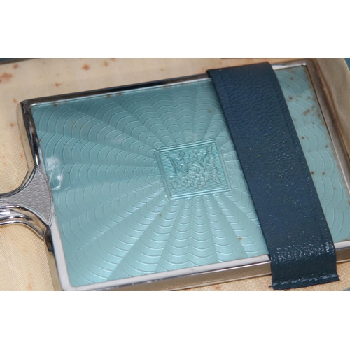 420 - GUILLOCHE ENAMEL DRESSING TABLE SET AND A CASED FAUX ENAMEL SET
