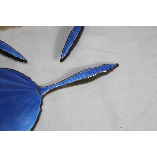 420 - GUILLOCHE ENAMEL DRESSING TABLE SET AND A CASED FAUX ENAMEL SET