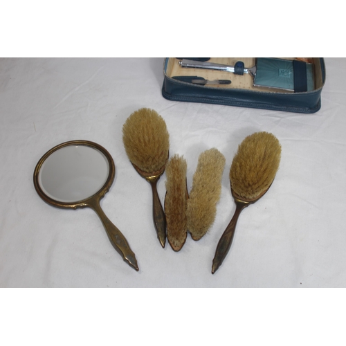 420 - GUILLOCHE ENAMEL DRESSING TABLE SET AND A CASED FAUX ENAMEL SET