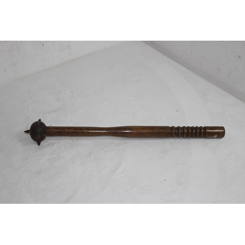 612 - VINTAGE WOODEN HANDLE STEEL TOPPED MACE OF MEDIEVAL DESIGN