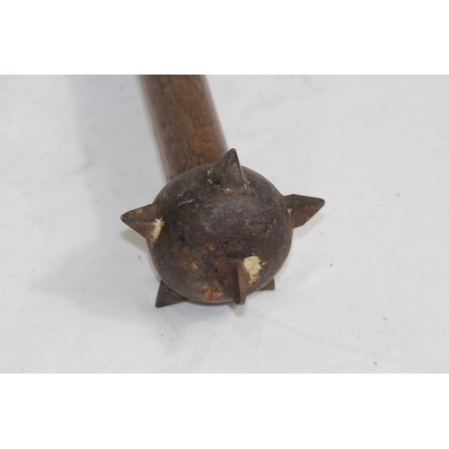 612 - VINTAGE WOODEN HANDLE STEEL TOPPED MACE OF MEDIEVAL DESIGN