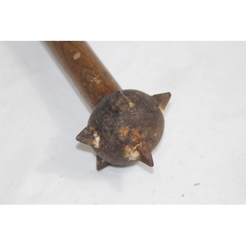 612 - VINTAGE WOODEN HANDLE STEEL TOPPED MACE OF MEDIEVAL DESIGN
