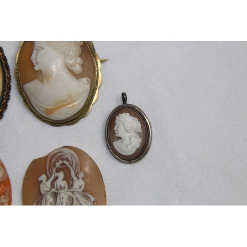 768 - COLLECTION OF SIX 19TH & EARLY 20TH CENTURY CAMEOS, THREE SET AS BROOCHES