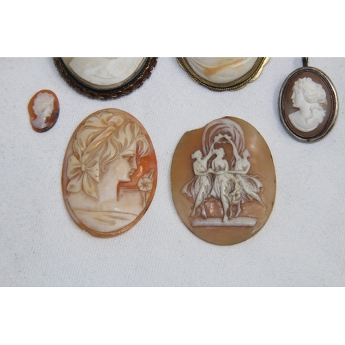 768 - COLLECTION OF SIX 19TH & EARLY 20TH CENTURY CAMEOS, THREE SET AS BROOCHES