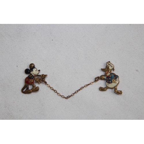 769 - VERY EARLY & RARE DISNEY ENAMEL BADGE DUO OF MICKEY MOUSE AND DONALD DUCK, MARKED WITH EARLY WD MARK