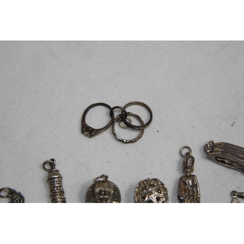 865 - SELECTION OF SILVER CHARMS FOR CHARM BRACELET, 35.7 GRAMS