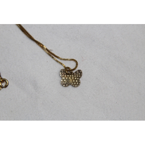 875 - GILT SILVER PINK ENAMEL BUTTERFLY PENDANT NECKLACE, BOXED