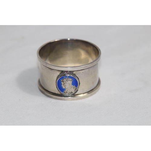 922 - SILVER & ENAMEL NAPKIN RING, BY WILLIAM HAIR HASLER, MAKER FOR LIBERTY, BIRM 1935, 13.89 GRAMS