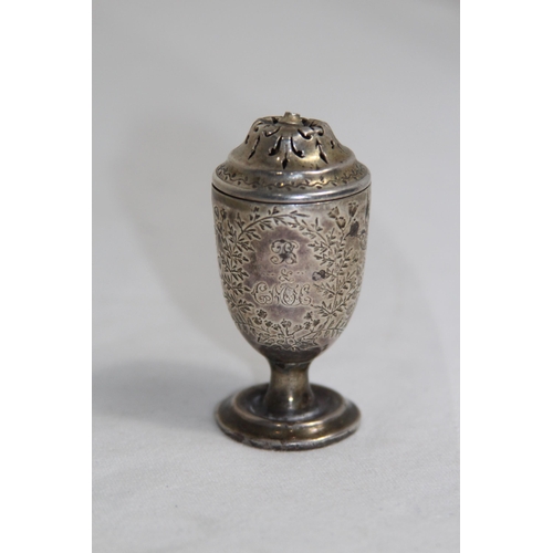 931 - VICTORIAN SILVER CRUET, LONDON 1886, 26.22 GRAMS