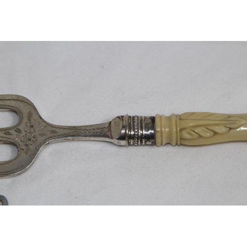932 - SILVER PRONGED TOASTING FORK AND A SILVER FERRULED TOASTING FORK