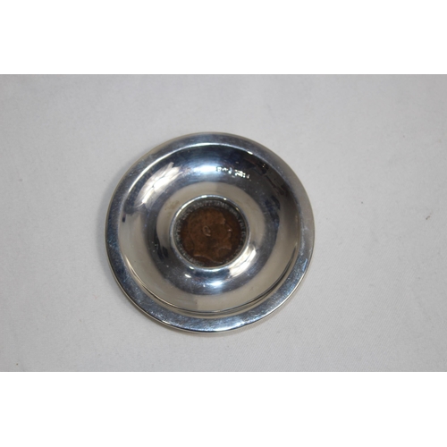 944 - EDWARDIAN COIN SET SILVER DISH, LONDON 1902