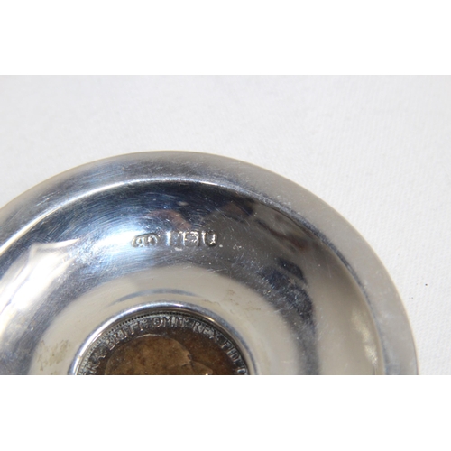 944 - EDWARDIAN COIN SET SILVER DISH, LONDON 1902
