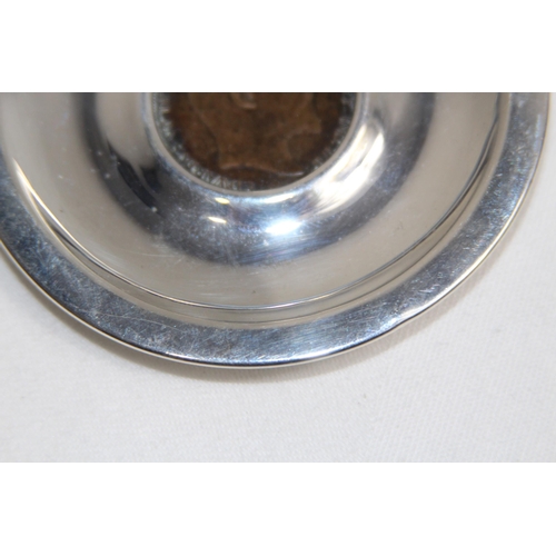 944 - EDWARDIAN COIN SET SILVER DISH, LONDON 1902