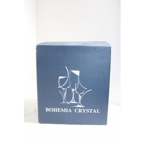 704 - BOXED SET OF SIX BOHEMIA CRYSTAL CHAMPAGNE GLASSES