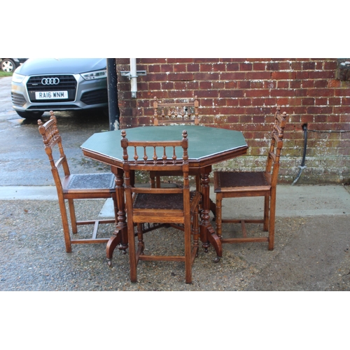 66 - ANTIQUE TABLE AND FOUR CHAIRS 
106 X 76CM