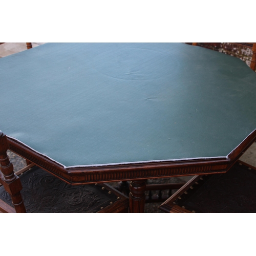 66 - ANTIQUE TABLE AND FOUR CHAIRS 
106 X 76CM