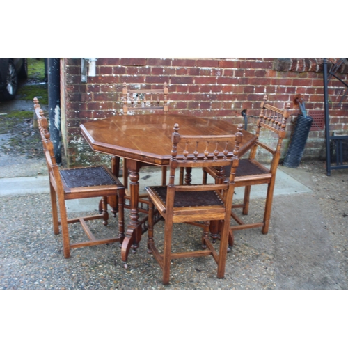 66 - ANTIQUE TABLE AND FOUR CHAIRS 
106 X 76CM