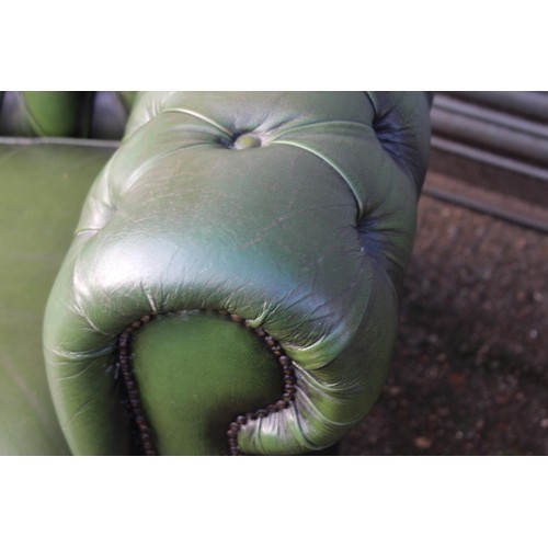 24 - GREEN LEATHER THREE SEATER CHESTERFIELD SOFA 
190 X 81 X 70CM