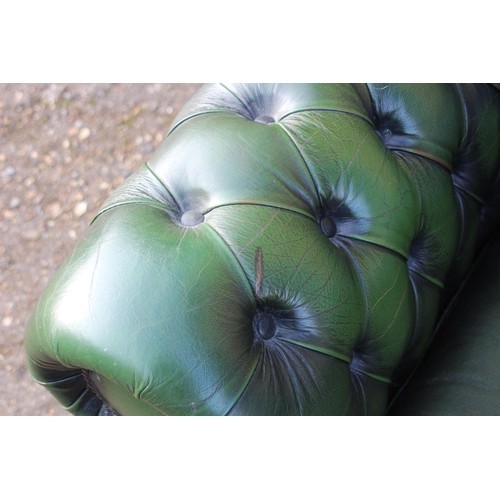 24 - GREEN LEATHER THREE SEATER CHESTERFIELD SOFA 
190 X 81 X 70CM