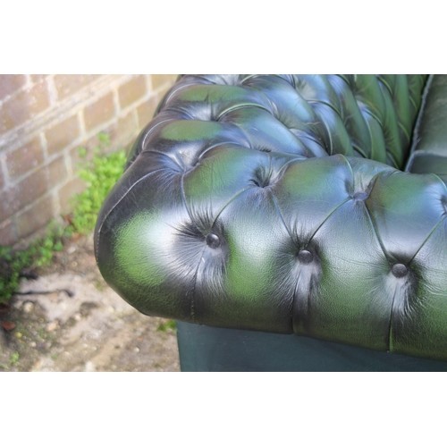 24 - GREEN LEATHER THREE SEATER CHESTERFIELD SOFA 
190 X 81 X 70CM