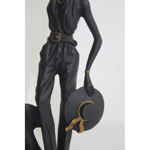 710 - ART DECO STYLE LADY AND DOG FIGURE 
33CM