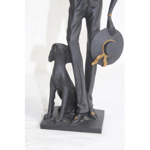 710 - ART DECO STYLE LADY AND DOG FIGURE 
33CM