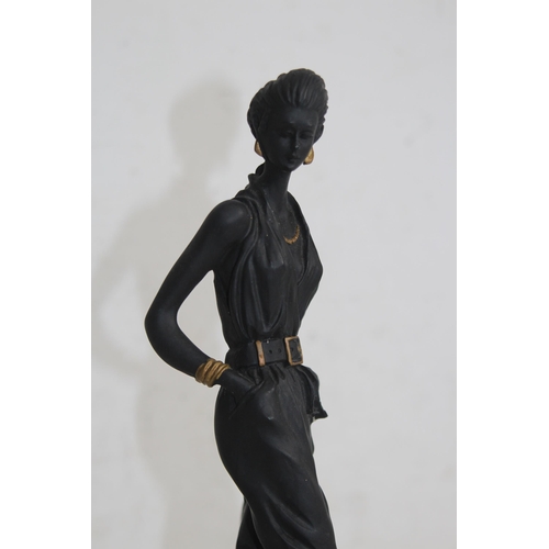 710 - ART DECO STYLE LADY AND DOG FIGURE 
33CM