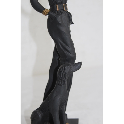 710 - ART DECO STYLE LADY AND DOG FIGURE 
33CM