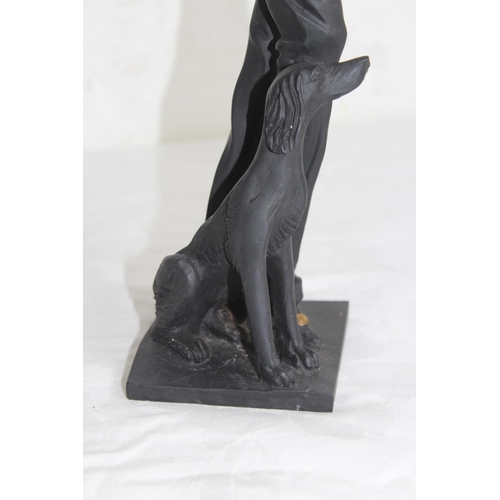 710 - ART DECO STYLE LADY AND DOG FIGURE 
33CM