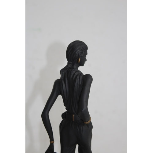 710 - ART DECO STYLE LADY AND DOG FIGURE 
33CM