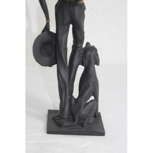 710 - ART DECO STYLE LADY AND DOG FIGURE 
33CM