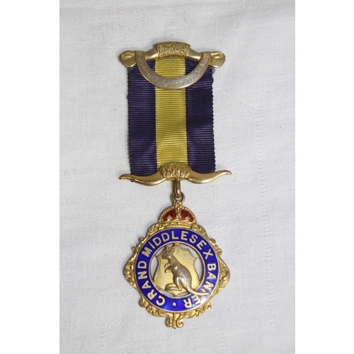 566 - SILVER & ENAMEL MASONIC BUFFALO MEDAL/JEWEL, LONDON 1958, 1959 INSCRIPTION - 27.8 GRAMS INC RIBBON