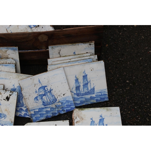 242 - QUANTITY OF VINTAGE MARITIME TILES SOME a/f