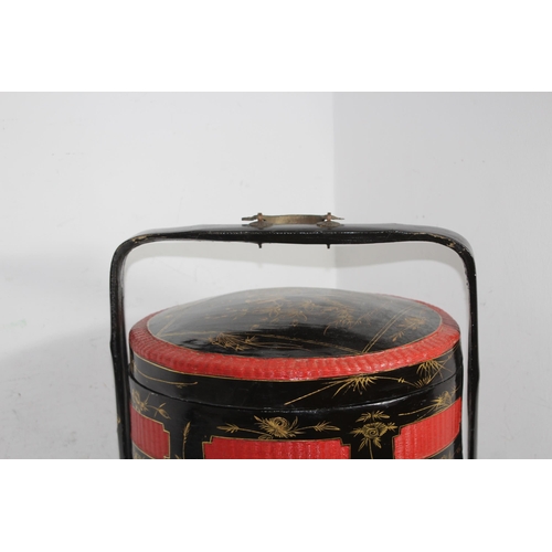 462 - ORIENTAL LACQUER THREE TIERED WEDDING BASKET
56 X 39CM