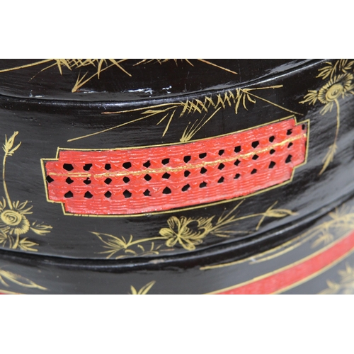462 - ORIENTAL LACQUER THREE TIERED WEDDING BASKET
56 X 39CM
