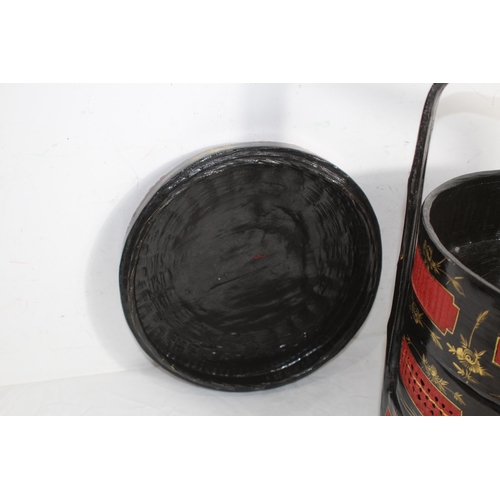 462 - ORIENTAL LACQUER THREE TIERED WEDDING BASKET
56 X 39CM