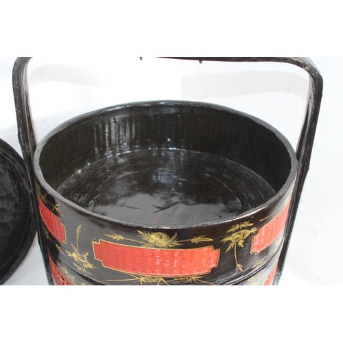 462 - ORIENTAL LACQUER THREE TIERED WEDDING BASKET
56 X 39CM