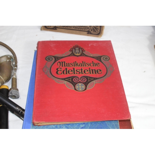 466 - QUANTITY OF MUSIC EPHEMERA INCLUDING BONGOS