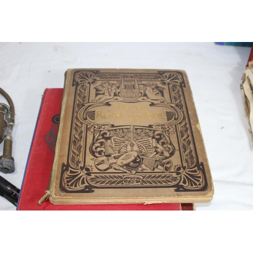 466 - QUANTITY OF MUSIC EPHEMERA INCLUDING BONGOS