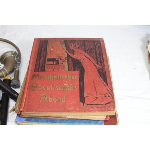 466 - QUANTITY OF MUSIC EPHEMERA INCLUDING BONGOS