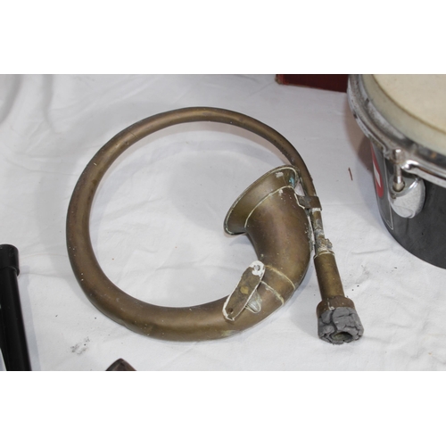 466 - QUANTITY OF MUSIC EPHEMERA INCLUDING BONGOS