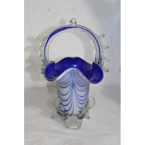 636 - FOUR BLUE ART GLASS PIECES 
32CM