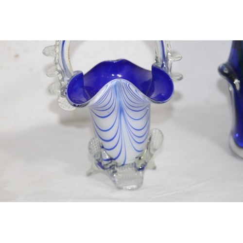 636 - FOUR BLUE ART GLASS PIECES 
32CM