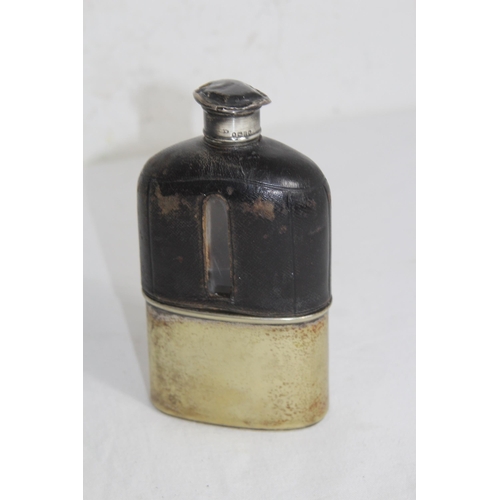 958 - ANTIQUE SILVER TOPPED HIP FLASK - LONDON 1872