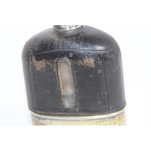 958 - ANTIQUE SILVER TOPPED HIP FLASK - LONDON 1872